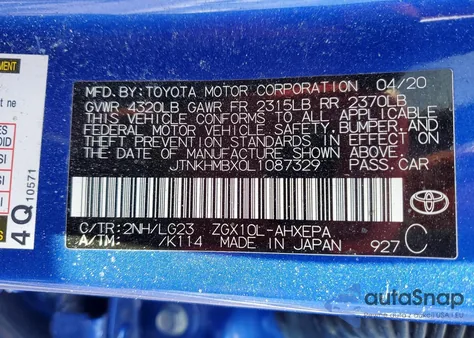 2020 Toyota C-Hr Xle из США, поврежденный, VIN JTNKHMBX0L1087329